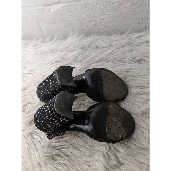 Schutz Black Nubuck/Faux Suede Crystal Embellished Sandals Chunky Platform Heels - Picture 5 of 10